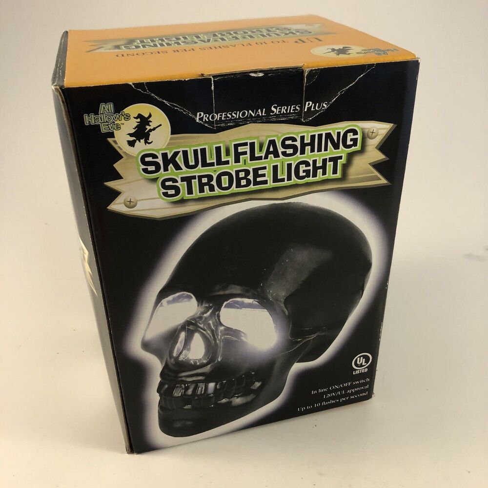 VTG Haunted House Prop Black Skull Flashing Strobe Light Halloween Party Decor